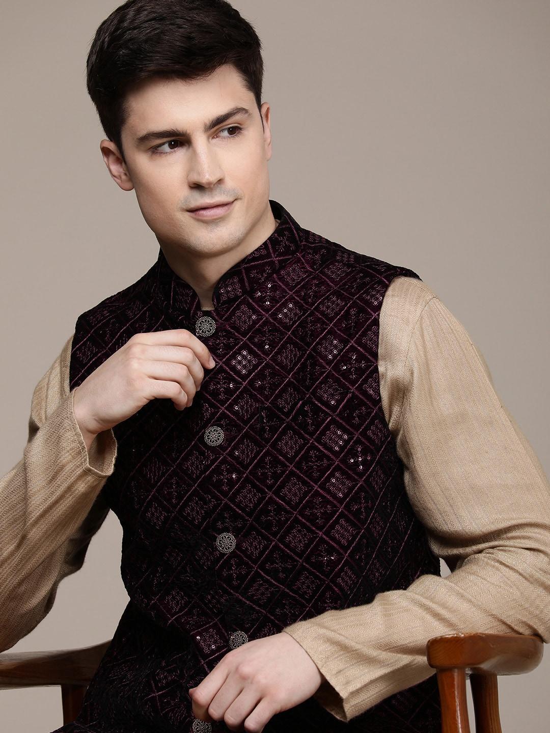 house of pataudi embellished sequined thread work riwayat nehru jacket
