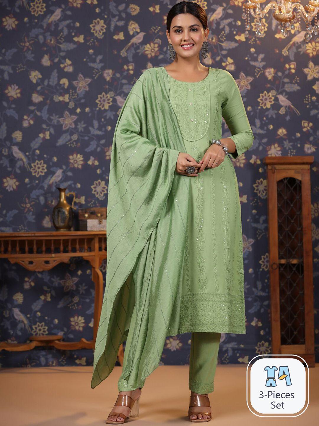 house of pataudi ethnic motifs embroidered sequined kurta with trouser & dupatta
