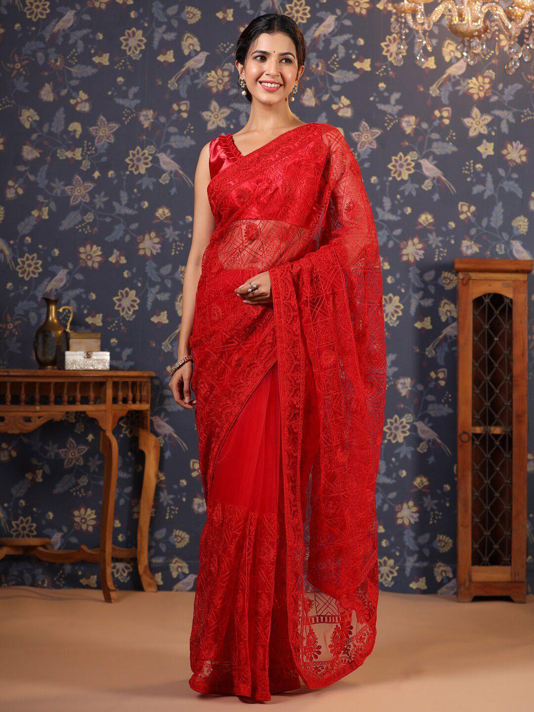 house of pataudi floral embroidered net sarees