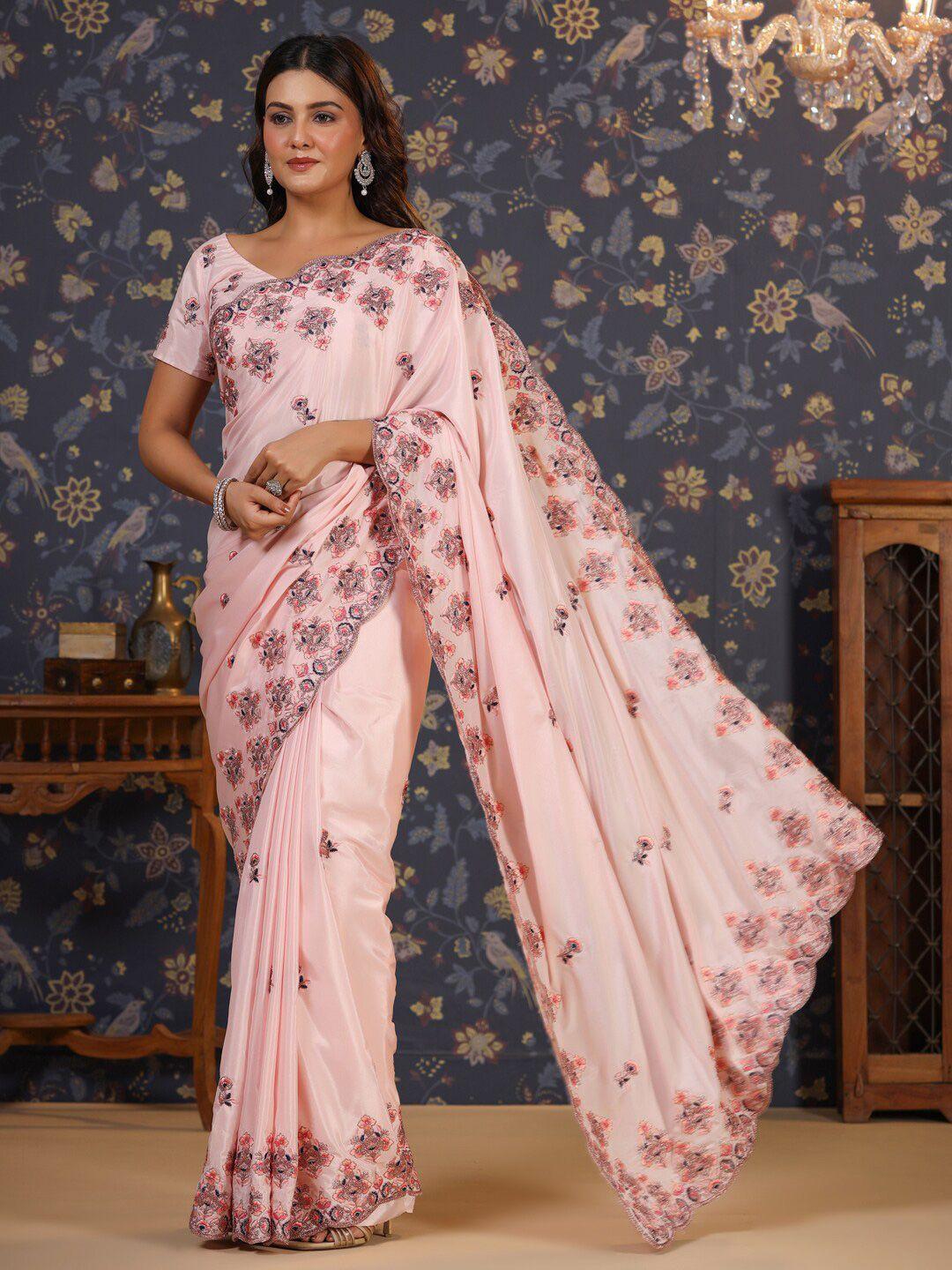 house of pataudi floral embroidered pure silk saree