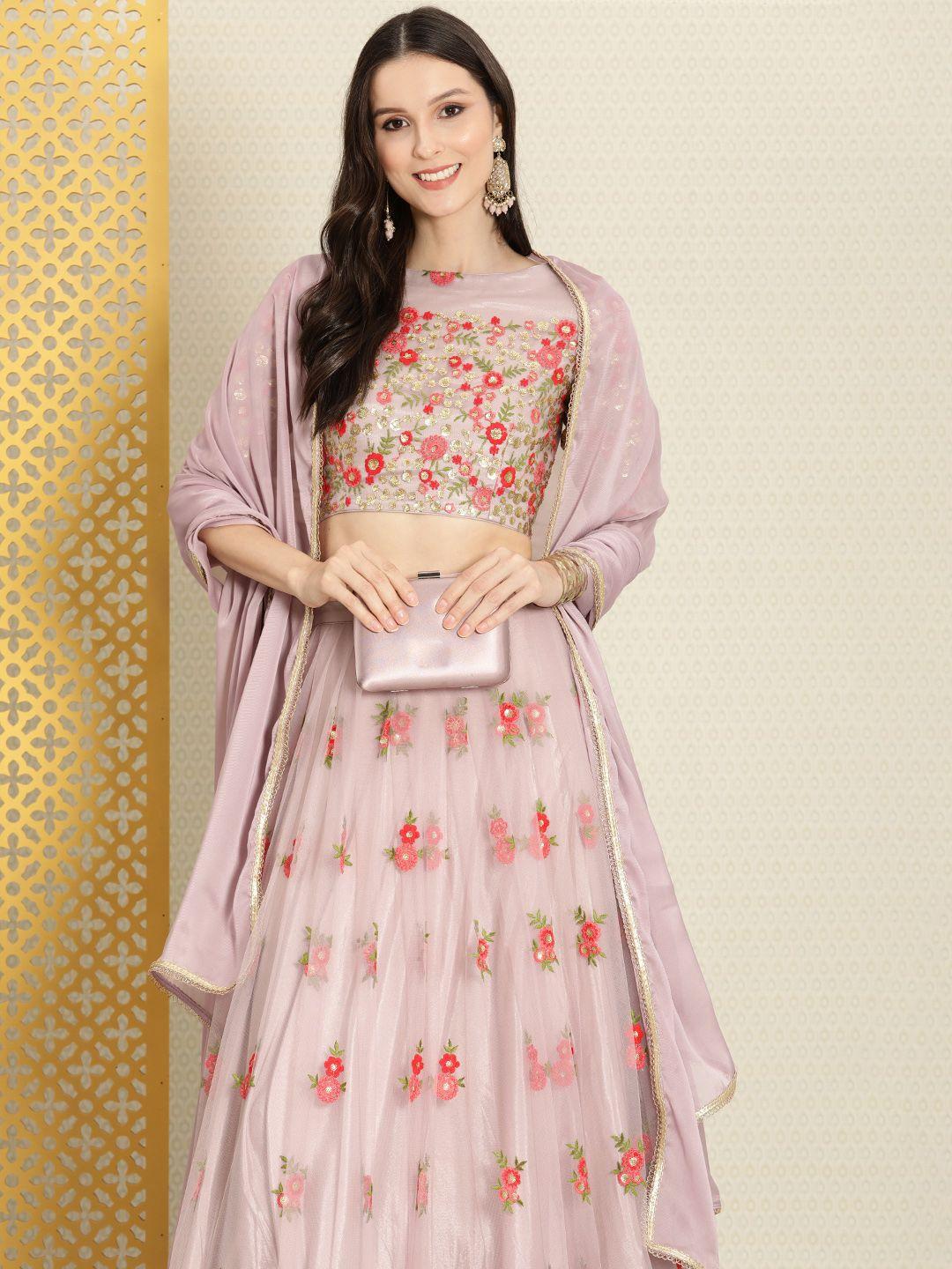 house of pataudi lavender sequinned semi-stitched lehenga & unstitched blouse with dupatta