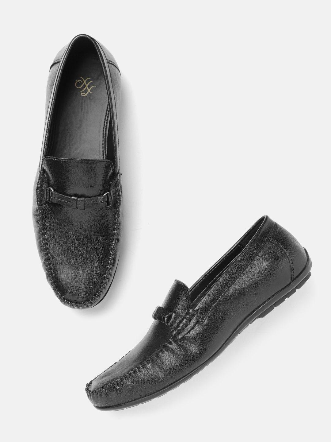 house of pataudi men black solid leather driving shoes