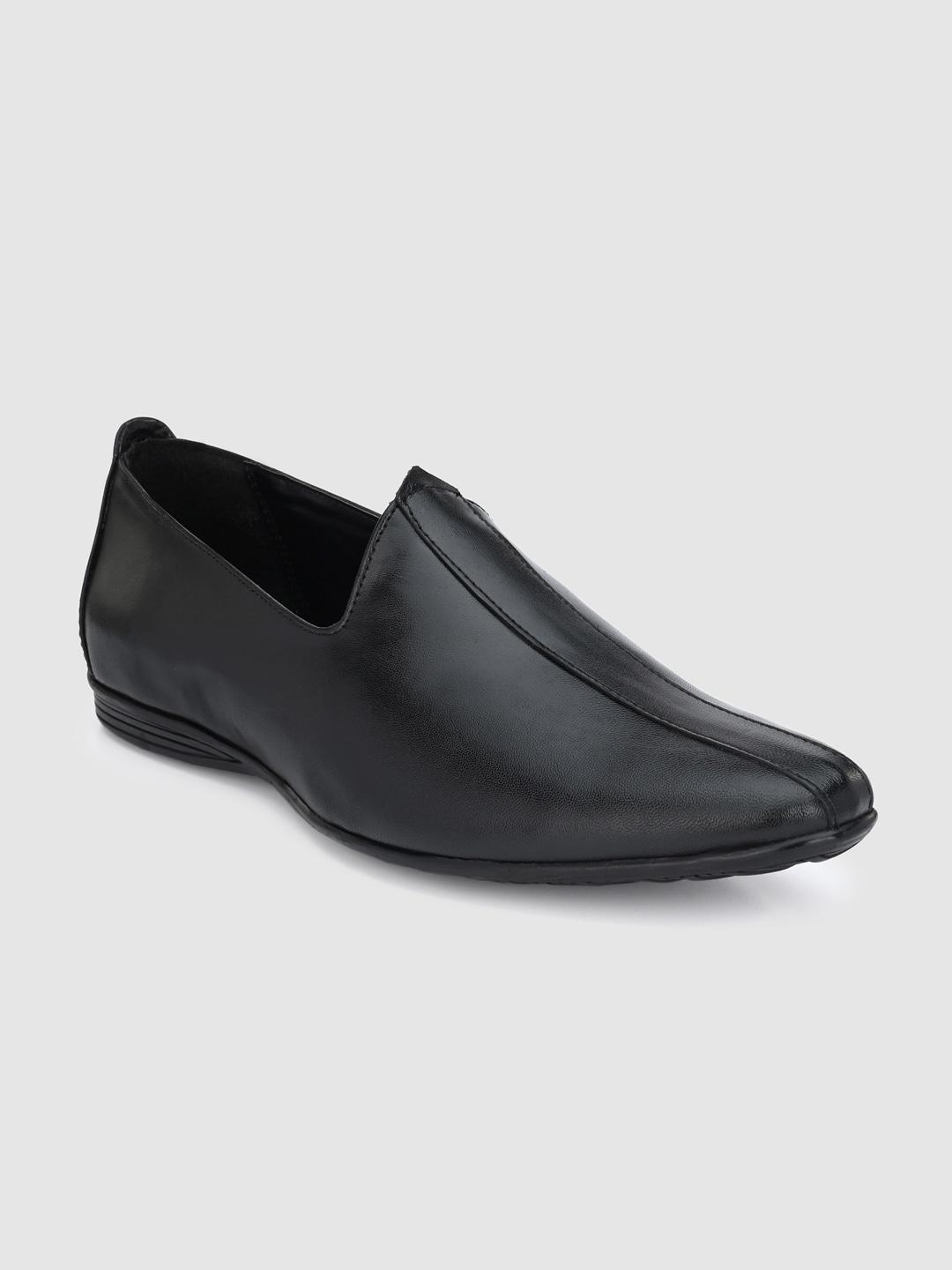 house of pataudi men black solid slip-on shoes