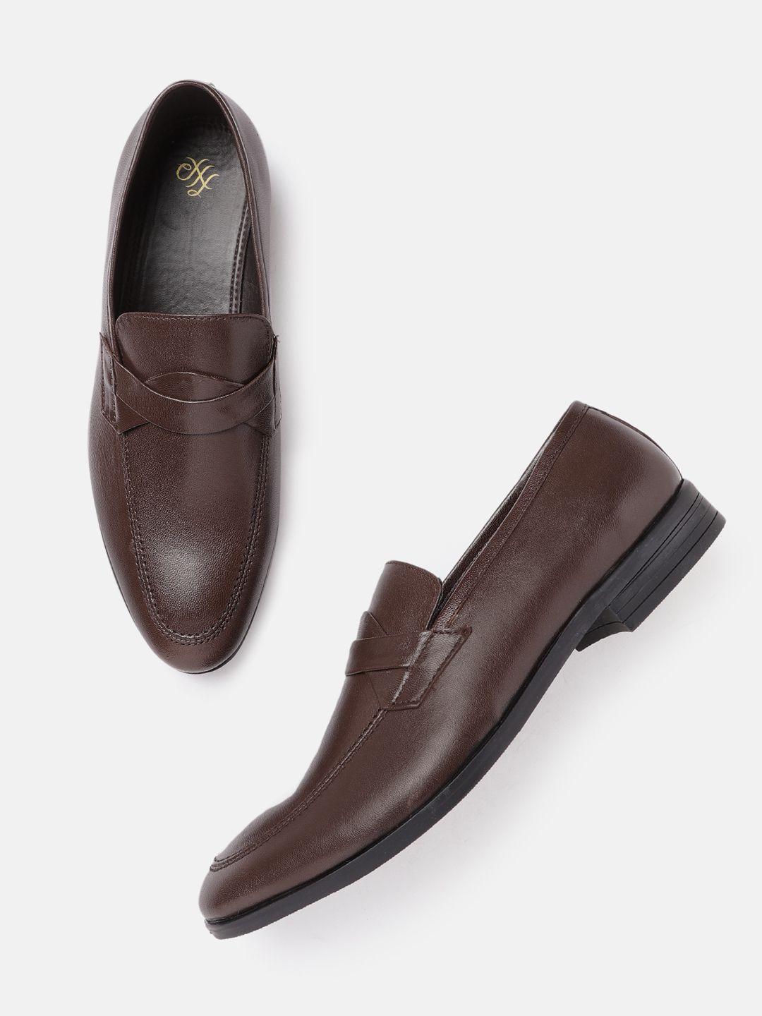 house of pataudi men coffee brown solid handcrafted leather slip-ons