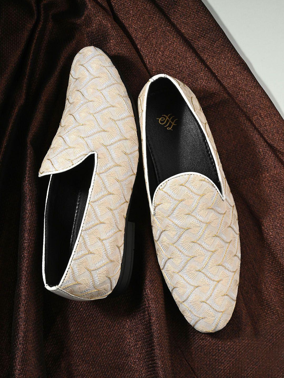 house of pataudi men embroidered casual slip on loafers