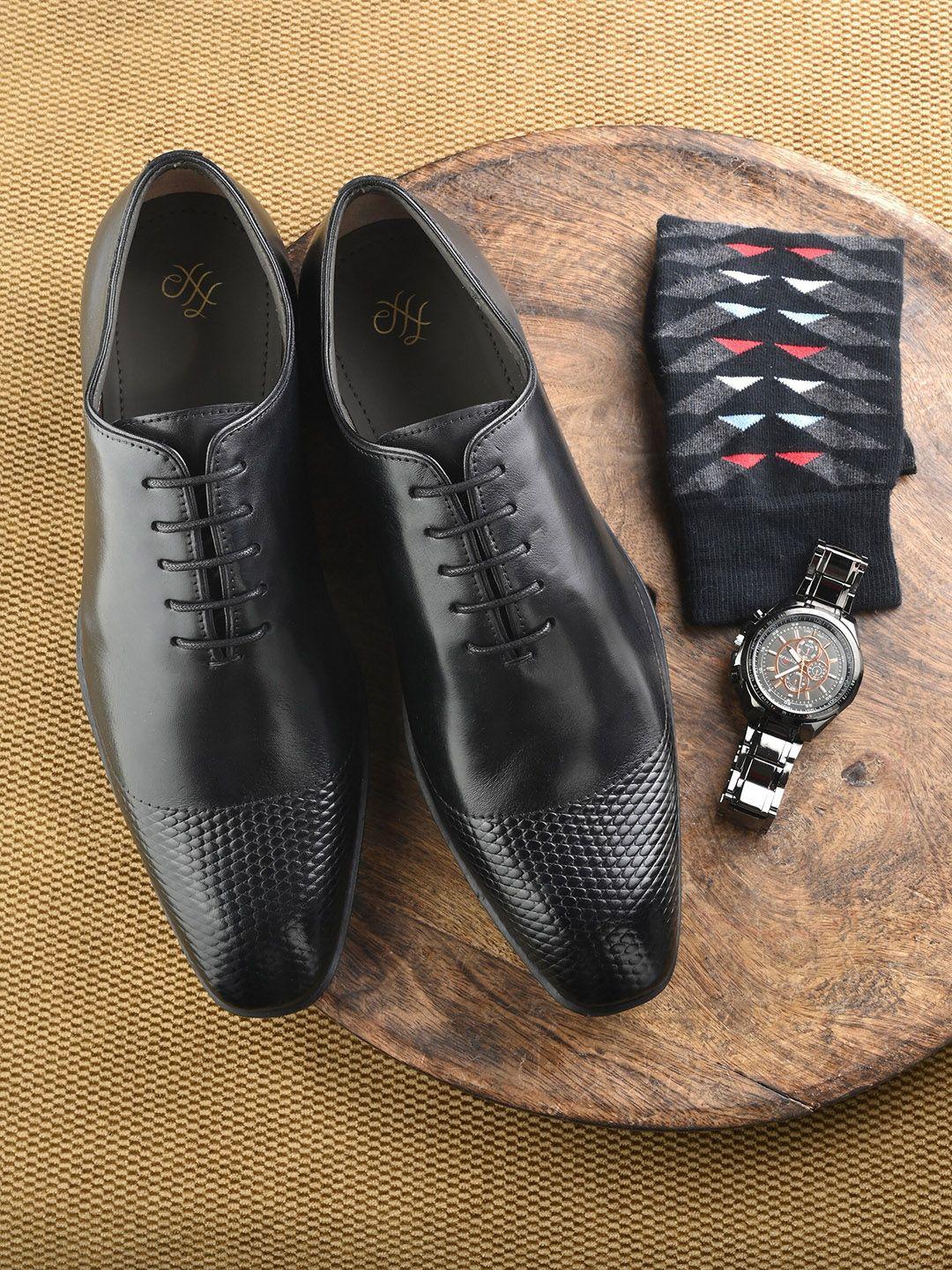 house of pataudi men leather formal oxfords shoes