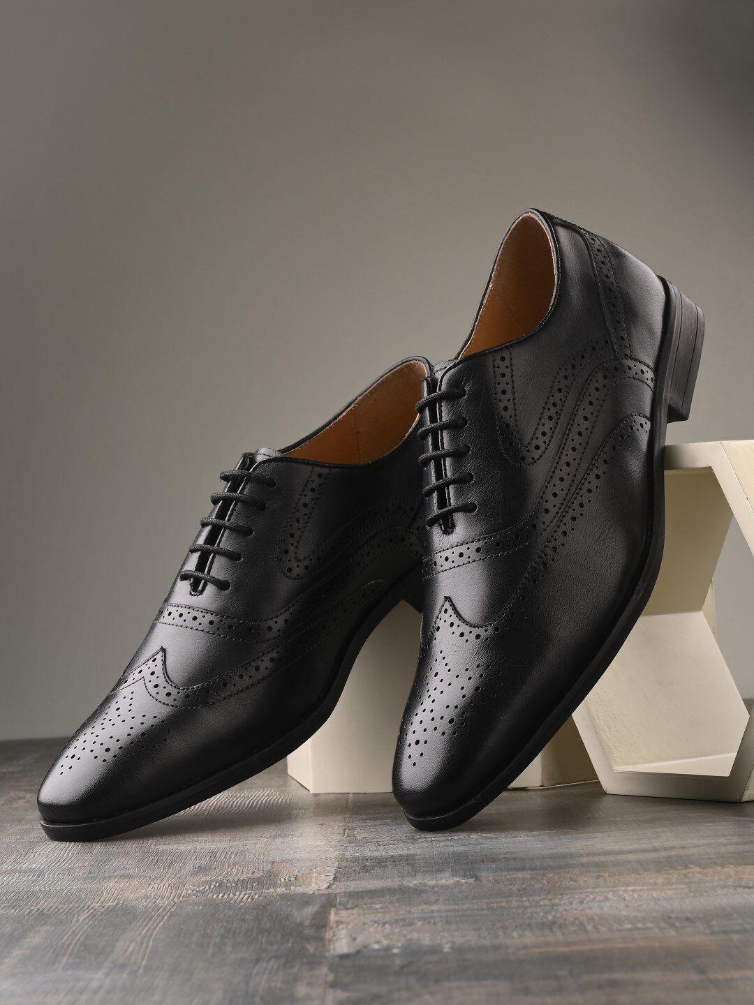 house of pataudi men perforated leather  formal brogues