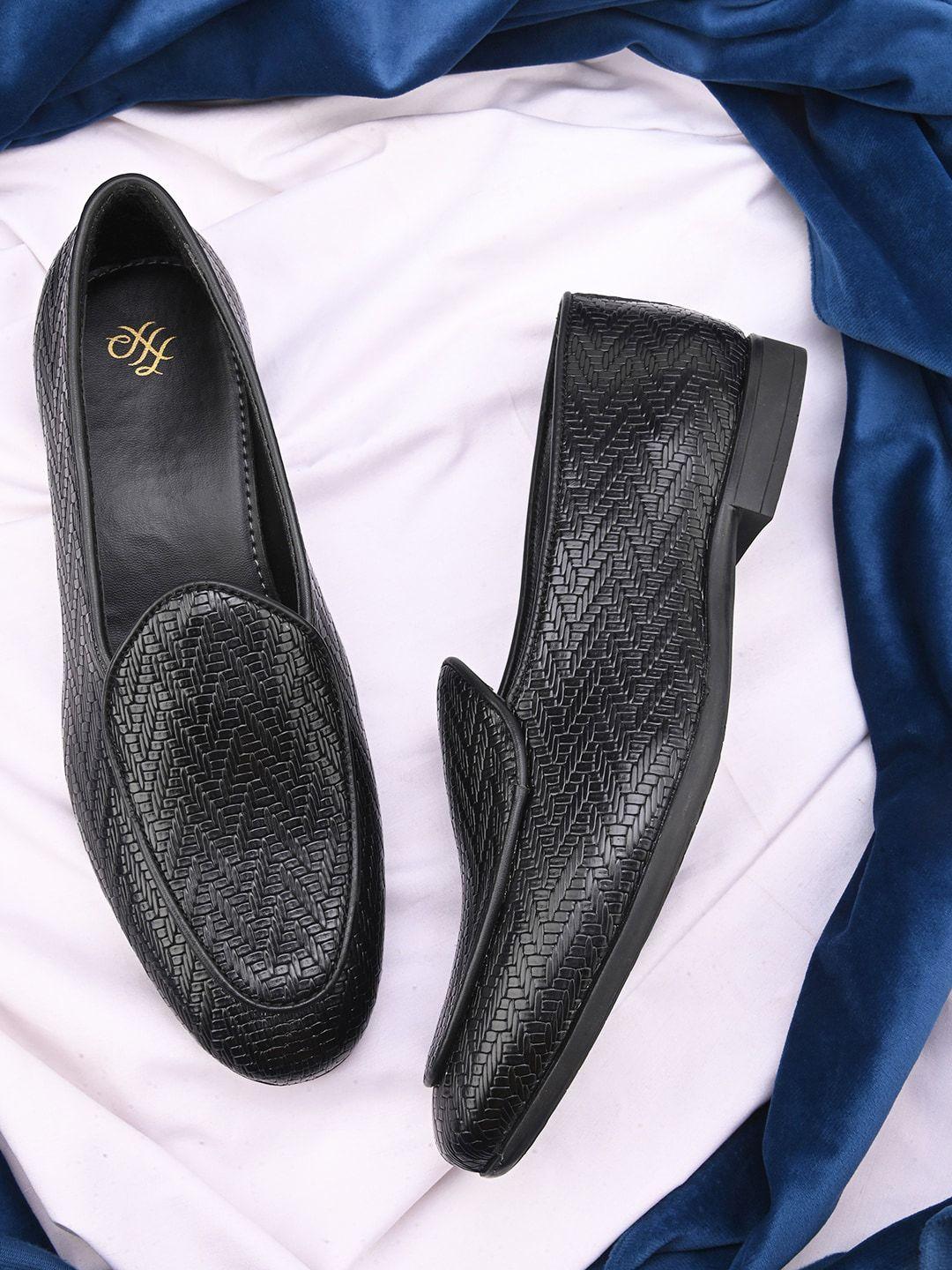 house of pataudi men textured casual loafers