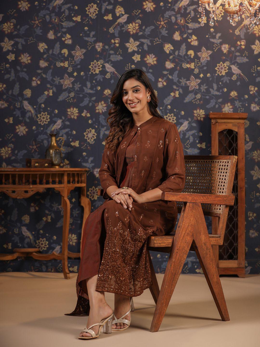 house of pataudi solid a-line jashn kurta comes with an embroidered sequinned jacket