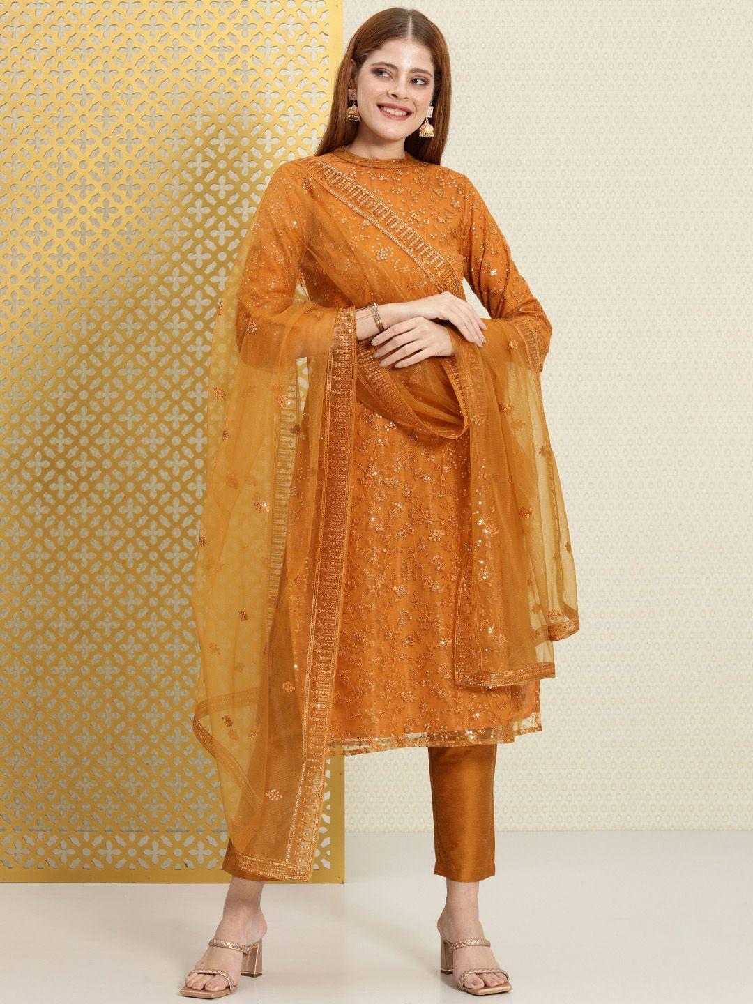house of pataudi women sequin embellished jashn kurta with trousers & dupatta set