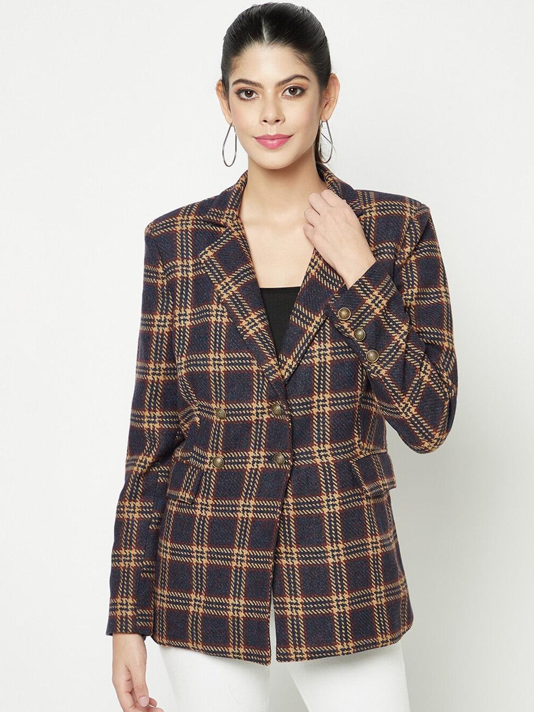 house of s checked notched lapel double breasted blazer
