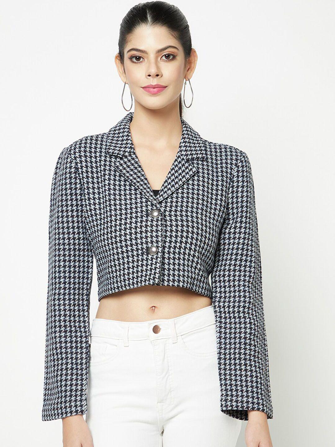 house of s checked single-breasted crop blazer