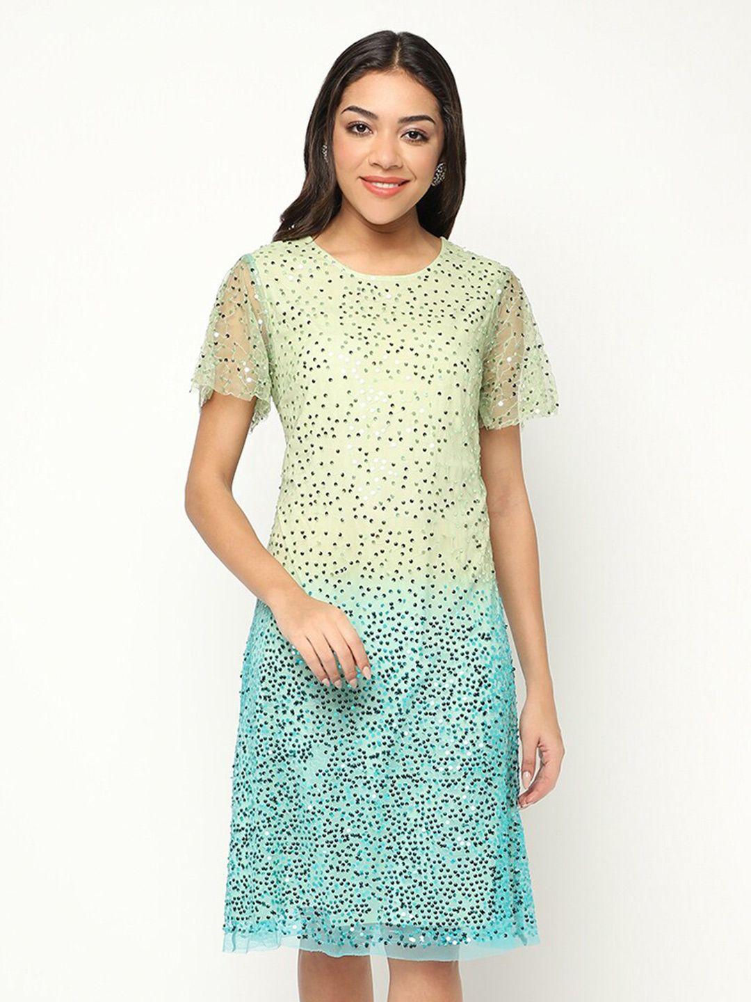 house of s embellished flared sleeves net a-line dress