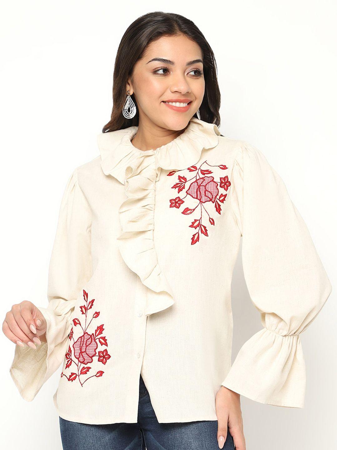 house of s embroidered & ruffled casual shirt