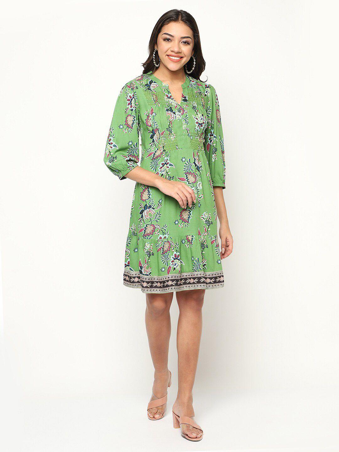 house of s floral printed notched neck cotton a-line dress