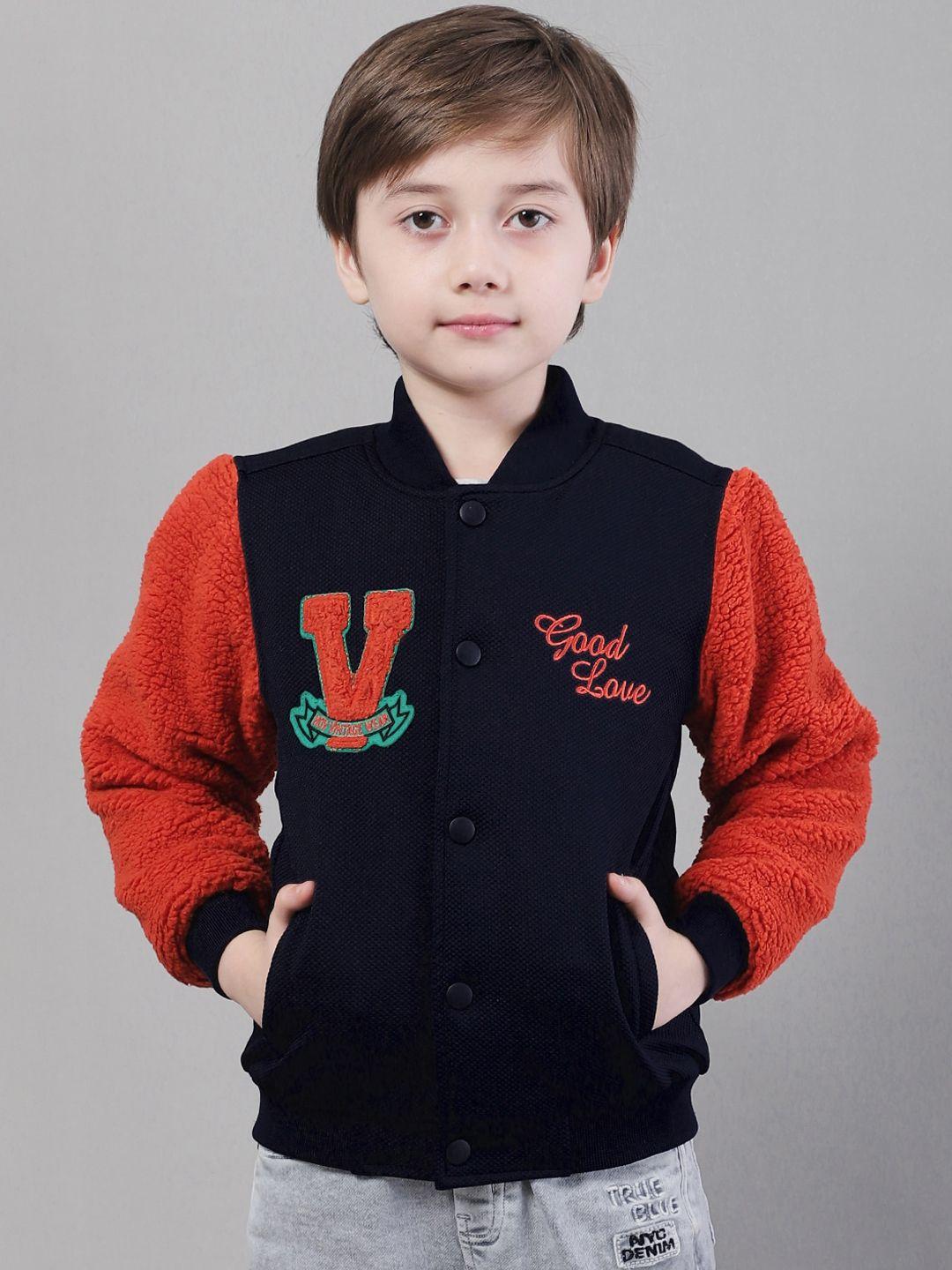 house of vedas boys typography printed stand collar lightweight bomber jacket