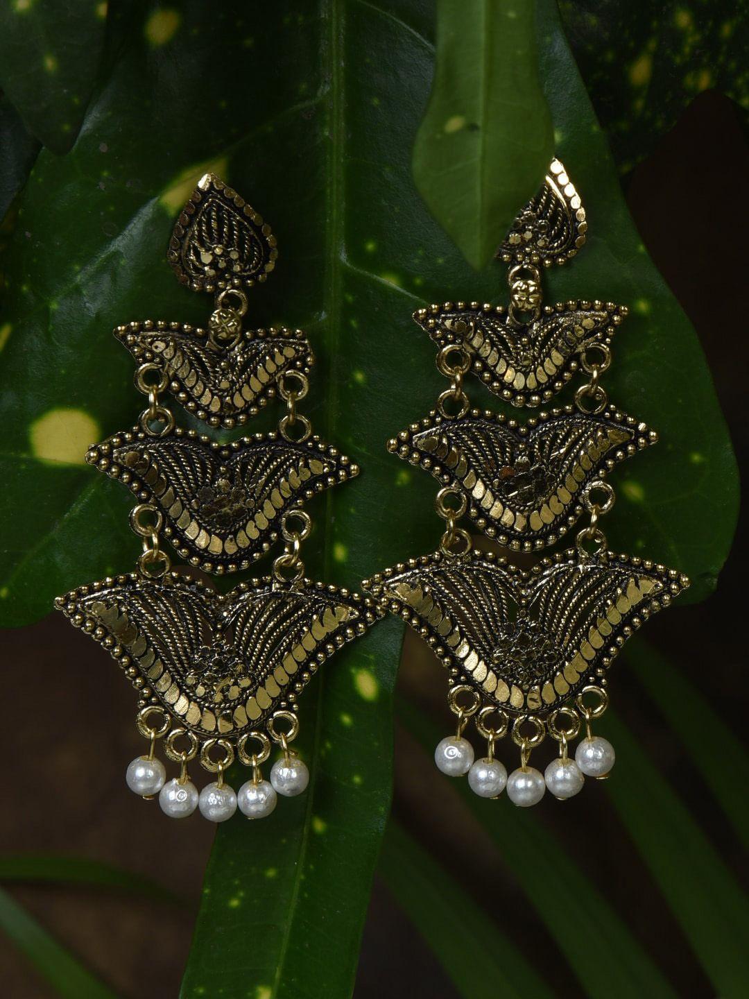 house of arli black & gold-plated heart shaped drop earrings