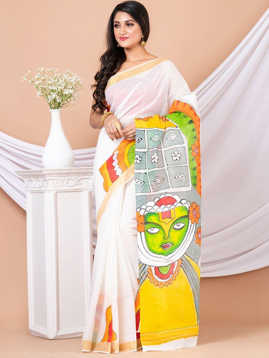 house of arli ethnic motifs printed zari pure cotton saree