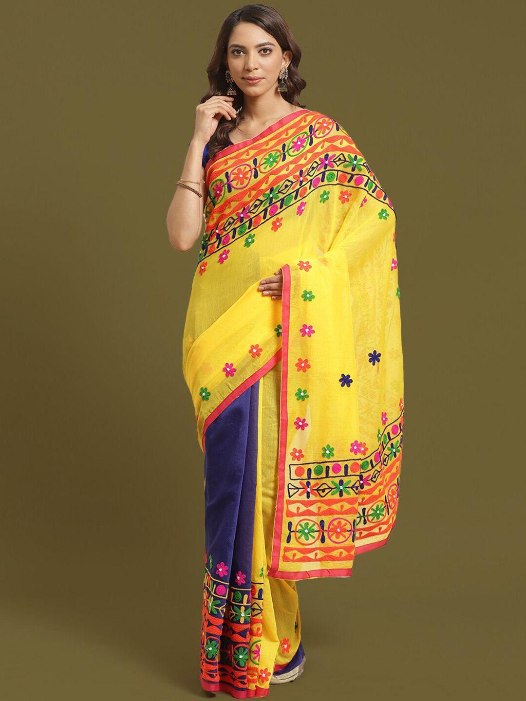 house of arli floral embroidered silk cotton saree