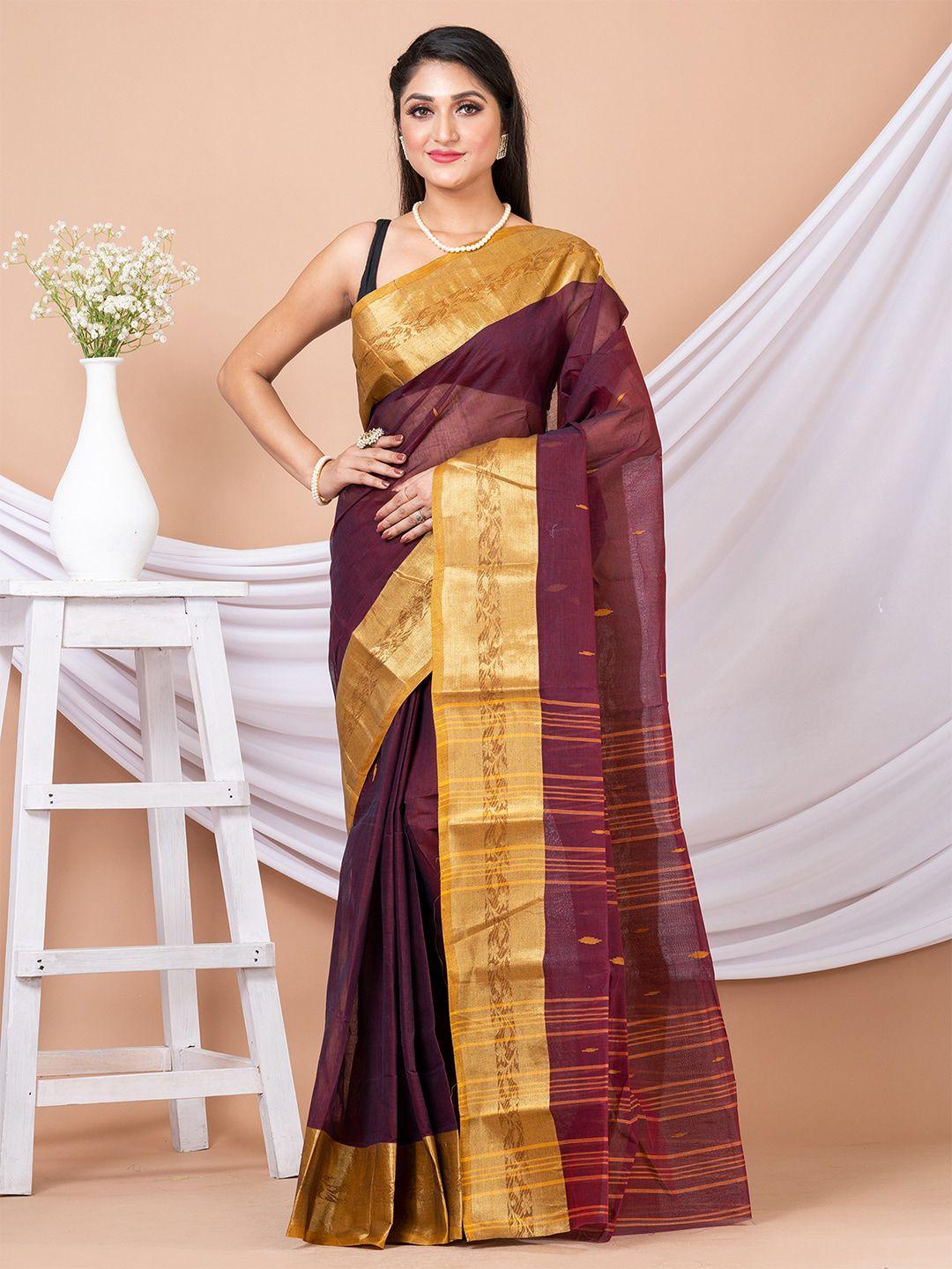 house of arli geometric woven design zari pure cotton taant saree