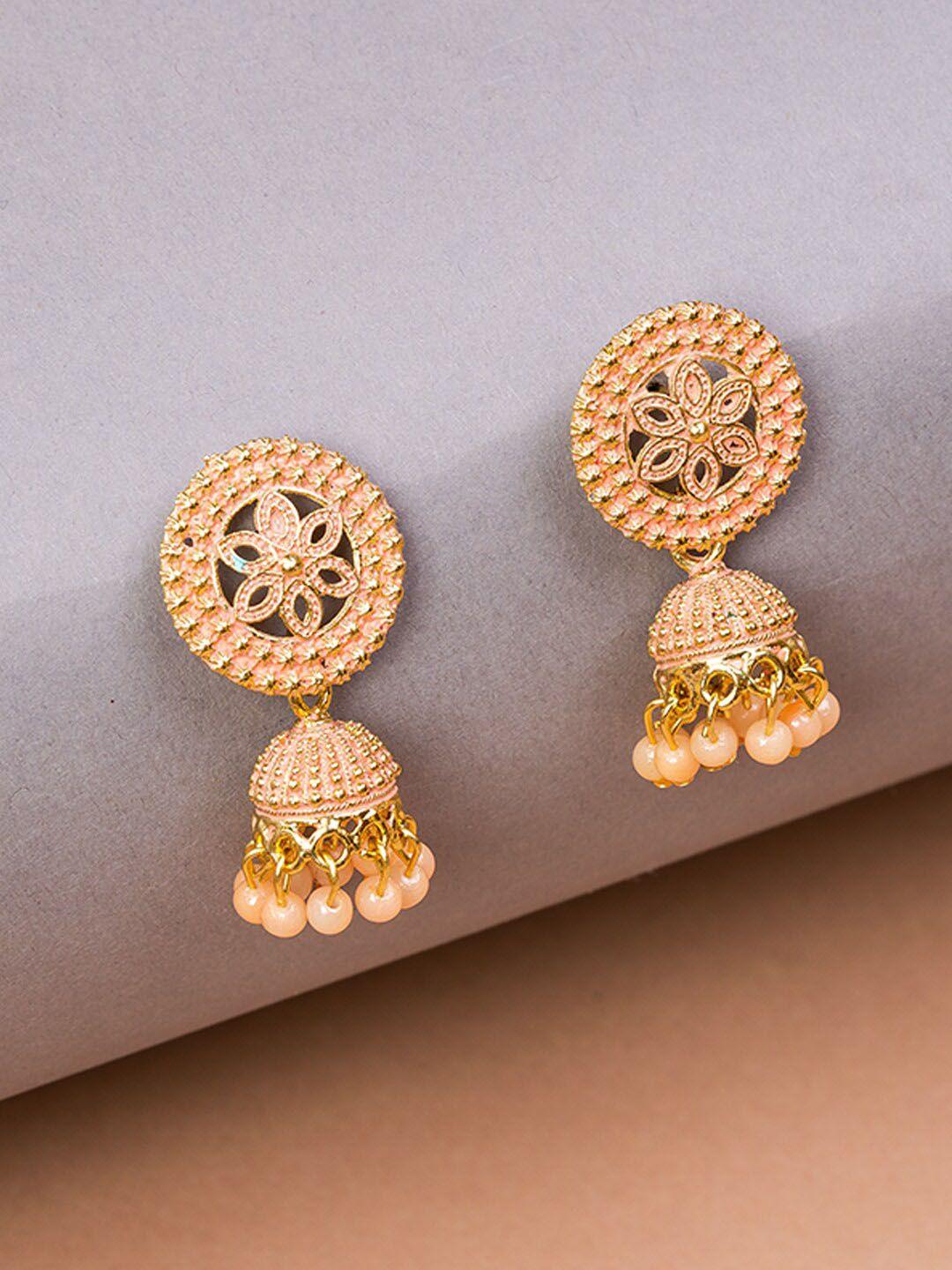 house of arli gold-plated beaded circular jhumkas earrings