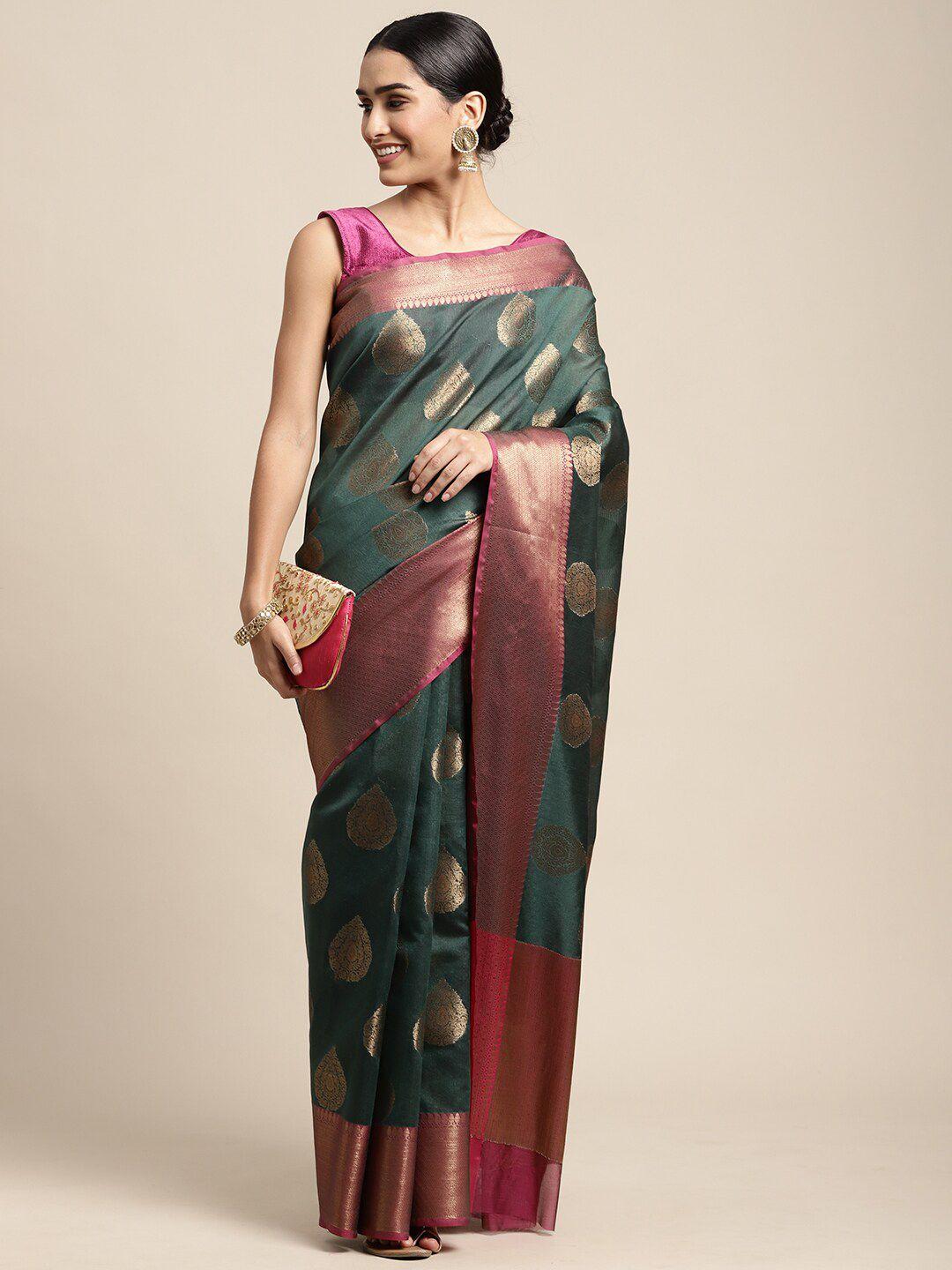 house of begum ethnic motif zari silk blend banarasi saree with blouse piece