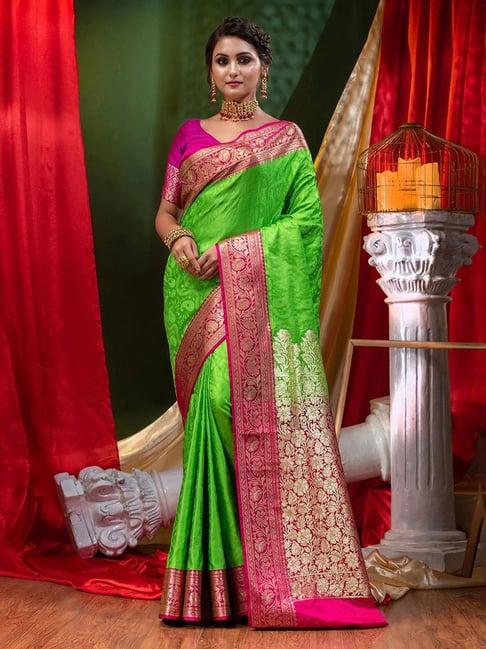 house of begum katan silk green with embossed design with blouse piece