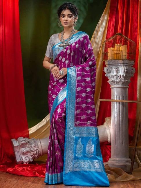 house of begum katan silk wine with silver zari work with blouse piece