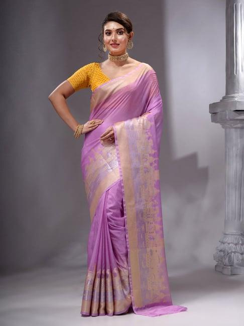 house of begum lavender printed woven georgette saree with unstitched plain blouse