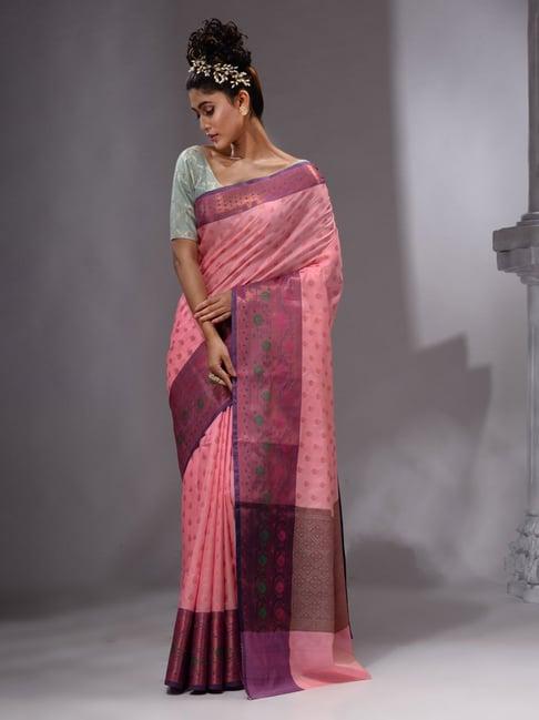 house of begum peach georgette zari work saree with unstitched embroidered blouse