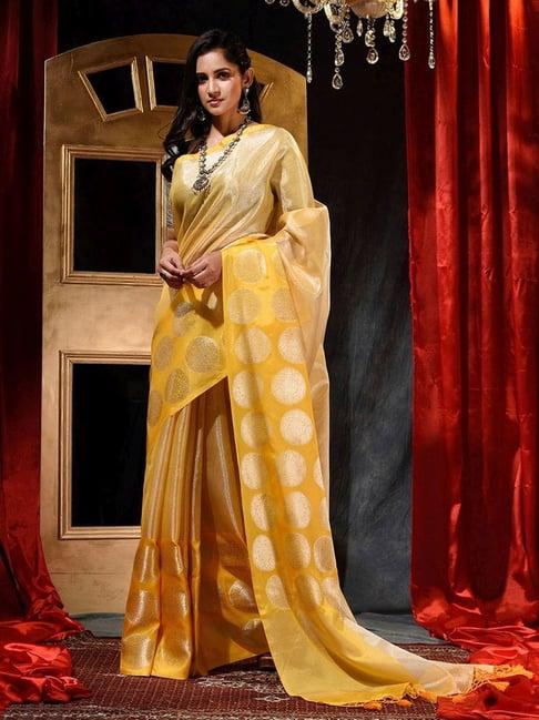 house of begum yellow tissue silk saree with blouse piece