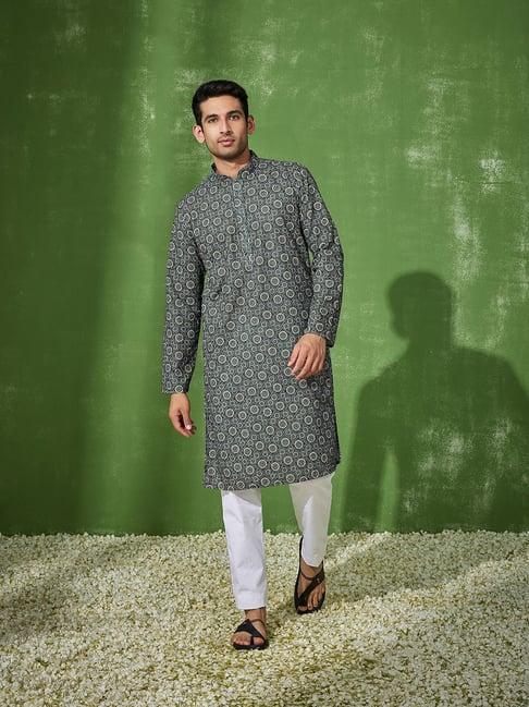 house of chikankari black & beige cotton aswad cotton straight men's kurta