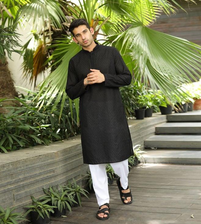 house of chikankari black cotton uman chikankari cotton straight men's kurta