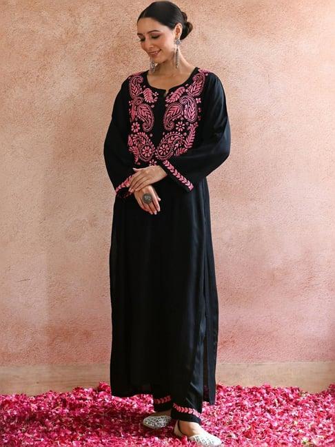 house of chikankari black embroidered kurta pant set