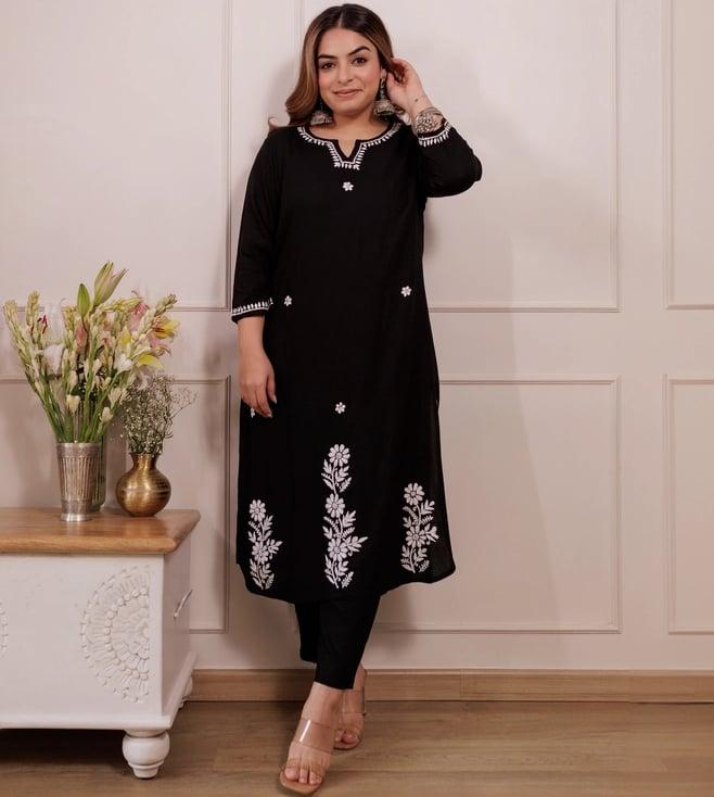 house of chikankari black embroidered straight kurta