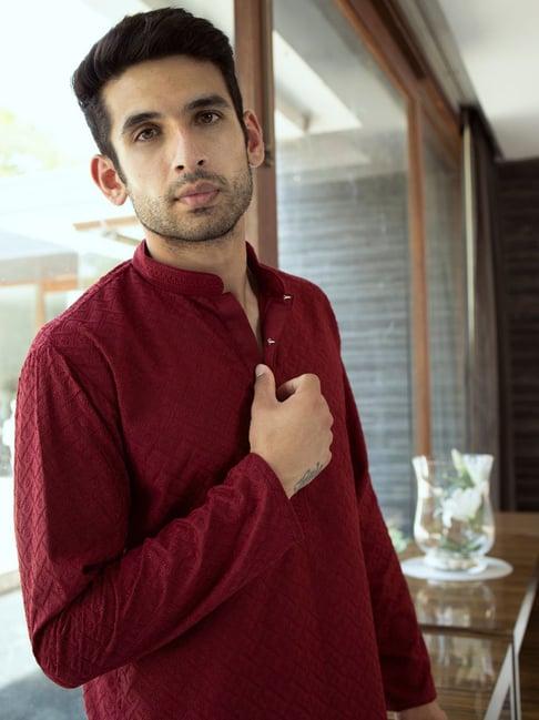 house of chikankari maroon cotton shahbaz chikankari cotton straight men's kurta