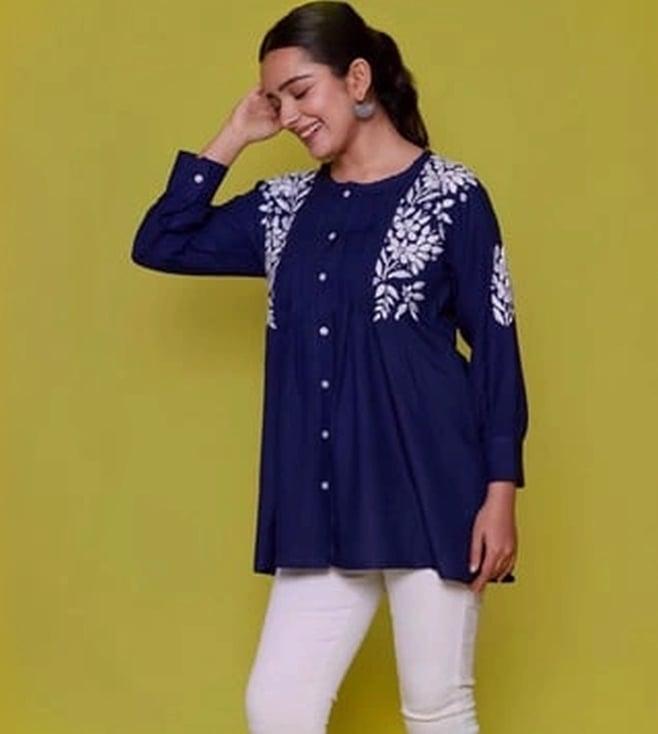 house of chikankari navy embroidered tunic