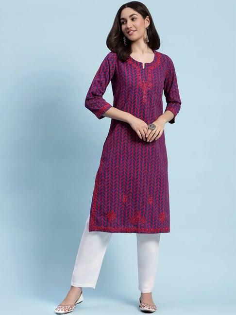 house of chikankari pink embroidered straight kurta