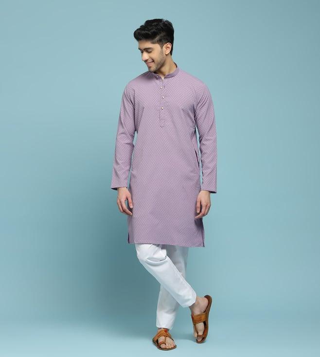 house of chikankari purple dobby dobby textured solid men's long kurta - purple