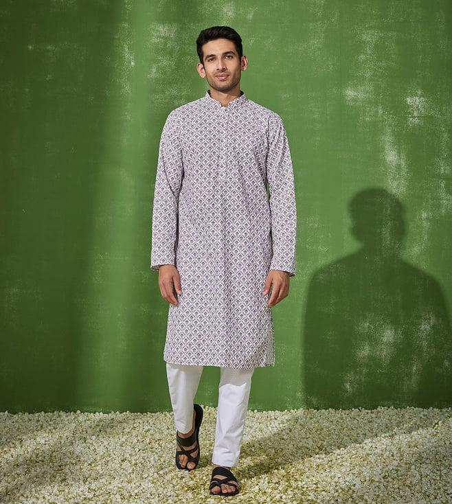 house of chikankari white & brown cotton nasir cotton straight men's kurta