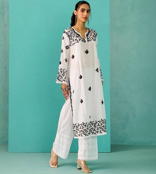 house of chikankari white cotton embroidered straight kurta