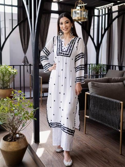 house of chikankari white embroidered straight kurta