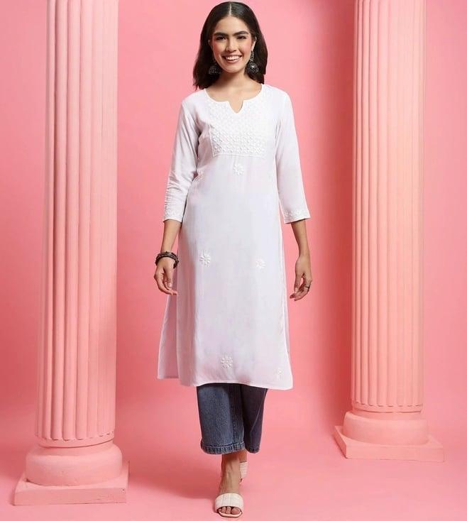 house of chikankari white embroidered straight kurta