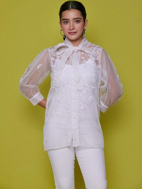 house of chikankari white embroidered tunic