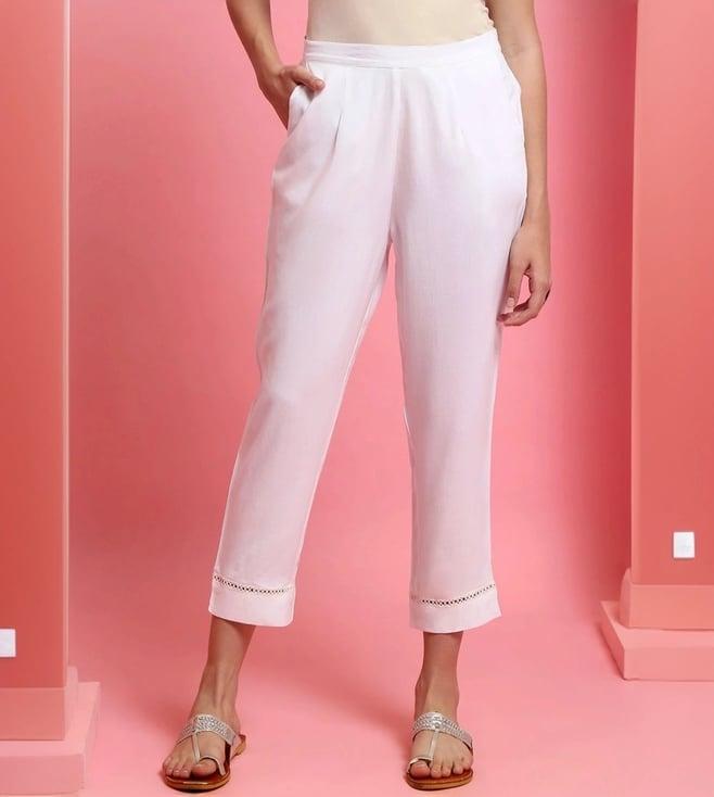 house of chikankari white regular fit pants