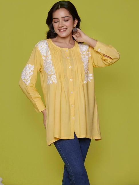 house of chikankari yellow embroidered tunic