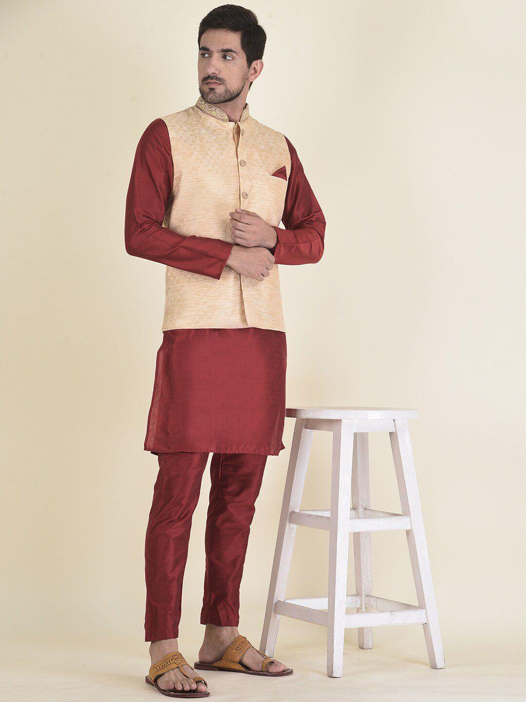 house of deyann men ethnic motifs printed kurta with trousers & nehru jacket