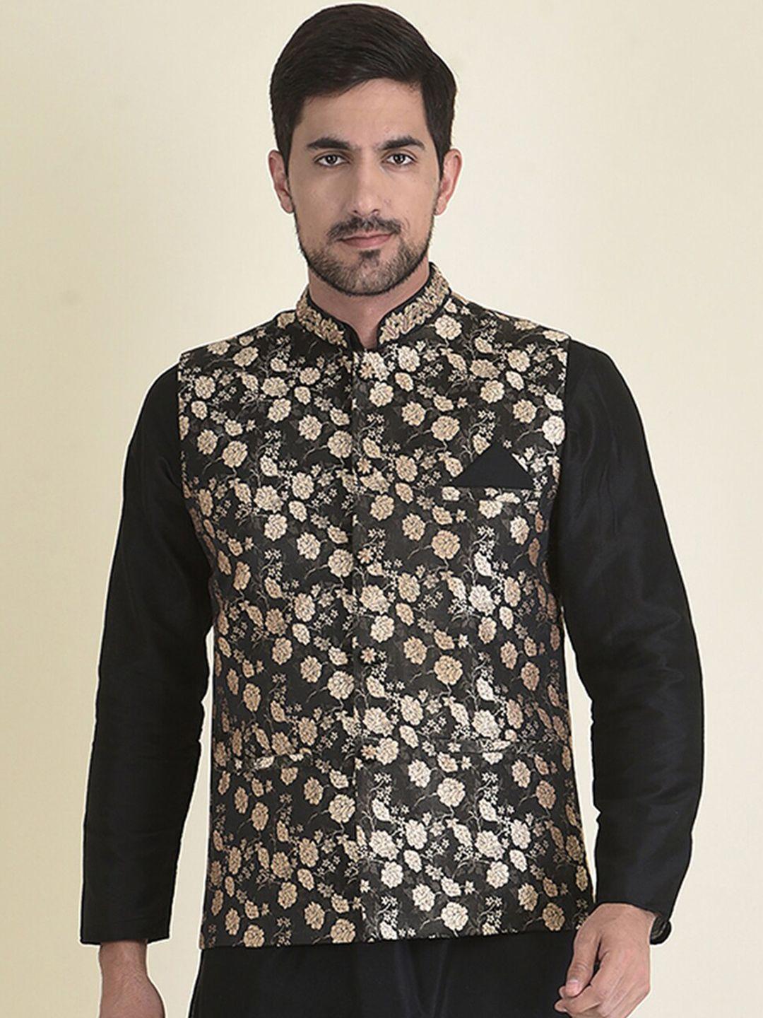 house of deyann men straight kurta with trousers & with printed nehru jacket