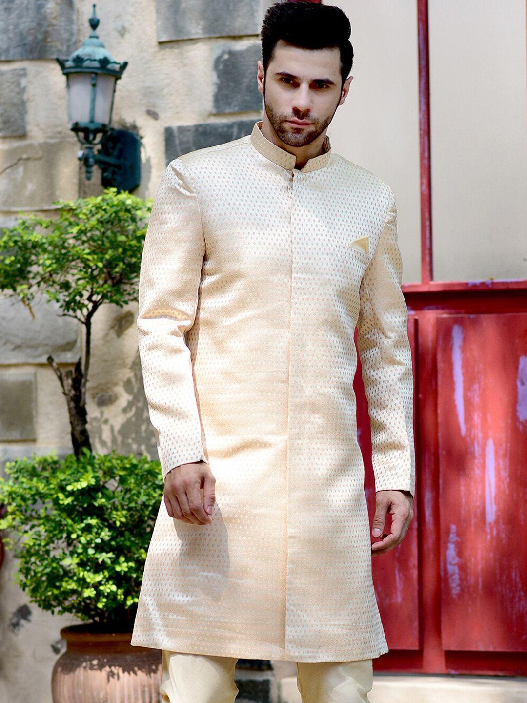 house of deyann self-design mandarin collar sherwani set