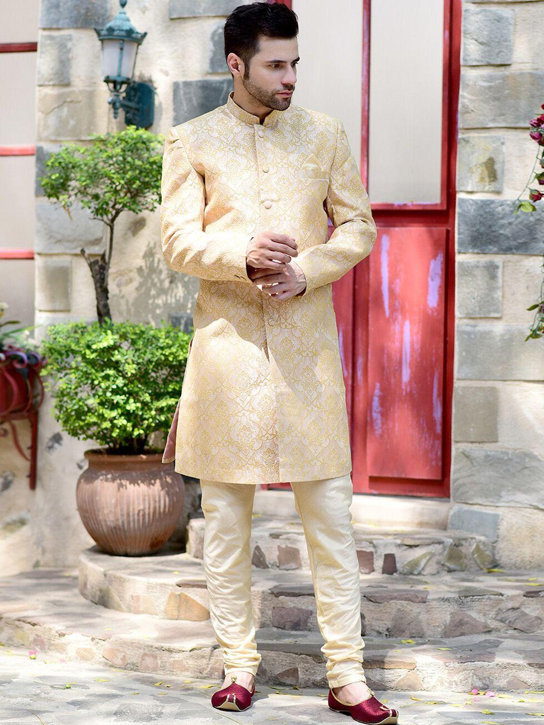 house of deyann self design mandarin collar sherwani set